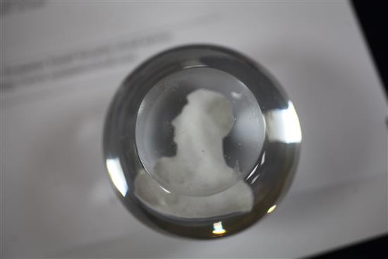 A French sulphide paperweight with a portrait of a general, 6.5cm